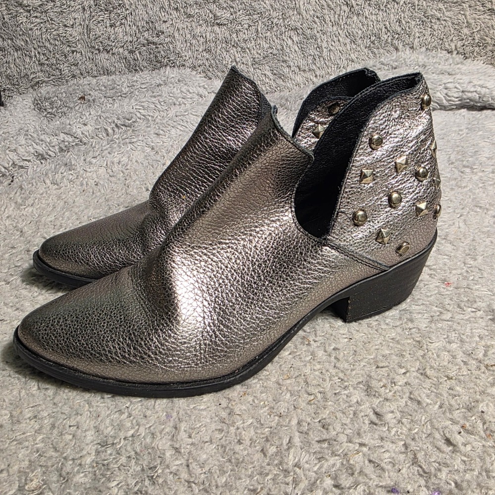 Musse &‎ Cloud Ankle Boots Metallic Pewter Studded Leather Womens 6 Excellent